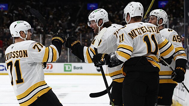 Hokejist� Bostonu se raduj� z g�lu Pavla Zachy.