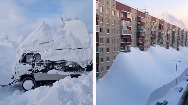 Ruská zima. Kam�atku zasypaly hromady sn�hu