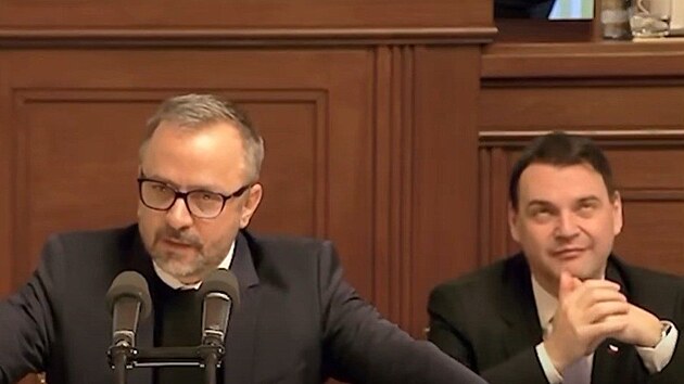 Ministr zahrani�� Petr Macinka na jedn�n� Poslaneck� sn�movny. (14. ledna 2025)