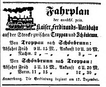 Zpr�vy o otev�en� nov� trat� se objevily v novin�ch po cel� monarchii. Ofici�ln� zah�jen� dopravy na trati Svinov � Opava dne 17. prosince 1855 se stalo velkou ud�lost�, kter� se ��astnila �ada prominentn�ch osobnost� opavsk�ho ve�ejn�ho �ivota. Pro pozvan� hosty byla po uv�tac�m ceremoni�lu p�ichyst�na tabule v minoritsk�m kl�te�e a slavnostn� den zavr�il speci�ln� program v m�stsk�m divadle.