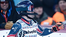 Francouzský ly�a� Paco Rassat po triumfu ve slalomu v Adelbodenu.