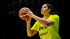 Brionna Jonesová z USK Praha se rozcvi�uje p�ed zápasem v Eurolize.