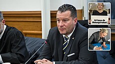 Ob�alovaný David Bendels v soudní síni. Ve vý�ezu naho�e bývalá �éfka resortu...