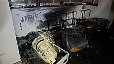 Byt v Olomouci po po�áru p�ímotopu a výbuchu tlakové láhve.