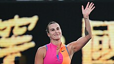 B�loruská tenistka Aryna Sabalenková slaví vít�zství v prvním kole Australian...
