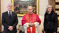 Prezident Petr Pavel a jeho �ena Eva p�i setkání s pape�em Lvem XIV. (19. ledna...