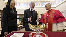 Prezident Petr Pavel a jeho �ena Eva p�i setkání s pape�em Lvem XIV. (19. ledna...