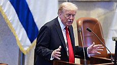 Americký prezident Donald Trump p�i projevu v izraelském Knesetu (13. �íjna...