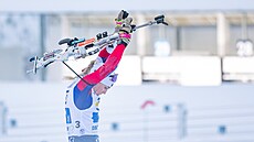 Tereza Voborníková po st�elb� v mrazivé �tafet� v Oberhofu.