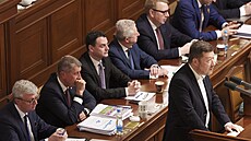 P�edseda SPD Tomio Okamura p�ed hlasováním o d�v��e vlád� (13. ledna 2026)