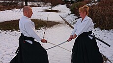 Marek s kamarádkou trénuje Aikido