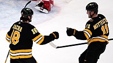Pavel Zacha a Casey Mittelstadt slaví gól Boston Bruins.
