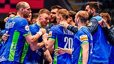 Slovin�tí házenká�i oslavují výhru.