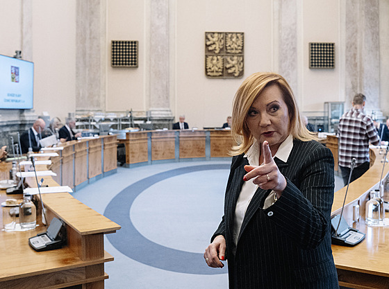 Ministryn� financí Alena Schillerová na zasedání vlády, která mimo jiné bude...