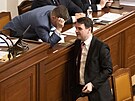 Ministr zahrani�í Petr Macinka ve Sn�movn� na sch�zi po tiskové konferenci...