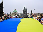 Akce �et�z jednoty ke Dni jednoty Ukrajiny, Karl�v most, Praha. (24. ledna 2026)