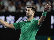 Srbský tenista Novak Djokovi� se roz�iluje ve t�etím kole Australian Open.