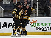 �eský úto�ník David Pastr�ák (první zleva) se raduje se svými bostonskými...