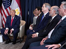 Donald Trump s americkými p�edstaviteli v Davosu (21. ledna 2026)