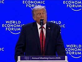 Donald Trump p�i projevu na Sv�tovém ekonomickém fóru v Davosu