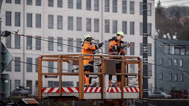 Napojov�n� Dvoreck�ho mostu na tramvajovou s� (27. ledna 2026)