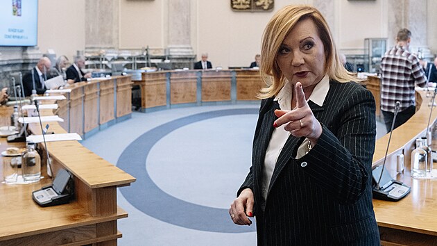 Ministryn� financ� Alena Schillerov� na zased�n� vl�dy, kter� mimo jin� bude projedn�vat rozpo�et na rok 2026. (26. ledna 2026)