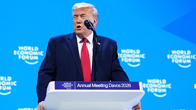 Prezident Donald Trump hovo�� b�hem 56. v�ro�n�ho zased�n� Sv�tov�ho ekonomick�ho f�ra (WEF) ve �v�carsk�m Davosu. (21. ledna 2026)