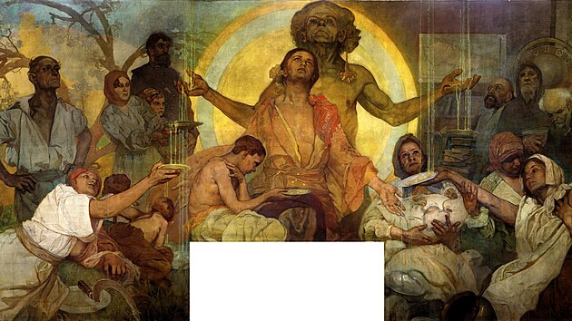 Monument�ln� obraz Alfonse Muchy s n�zvem Alegorie bohatstv� nebo tak� B�h Mamon.