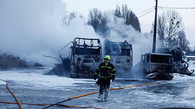 N�sledky rusk�ho dronov�ho �toku na ukrajinskou metropoli Kyjev. (24. ledna 2026)
