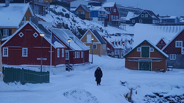 Gr�nsko. Zasn�en� ulice v Nuuku. (19. ledna 2026)
