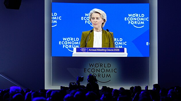 P�edsedkyn� evropsk� komise Ursula von der Leyenov� na zased�n� Sv�tov�ho ekonomick�ho f�ra (WEF) ve �v�carsk�m Davosu (20. ledna 2026)