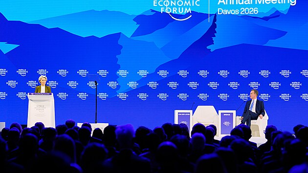 P�edsedkyn� evropsk� komise Ursula von der Leyenov� na zased�n� Sv�tov�ho ekonomick�ho f�ra (WEF) ve �v�carsk�m Davosu (20. ledna 2026)
