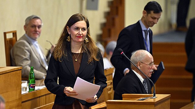 Ne�sp�n� kandid�tka na funkci ve�ejn�ho ochr�nce pr�v Kl�ra �im��kov� Lauren��kov� p�i jedn�n� Sen�tu (21. ledna 2026)
