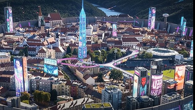 Facebookov� ��et Realita+ ukazuje videa tvo�en� um�lou inteligenc� zam��en� na Znojmo a jeho okol�. Na sn�mku Vranovsk� p�ehrada v budoucnosti.