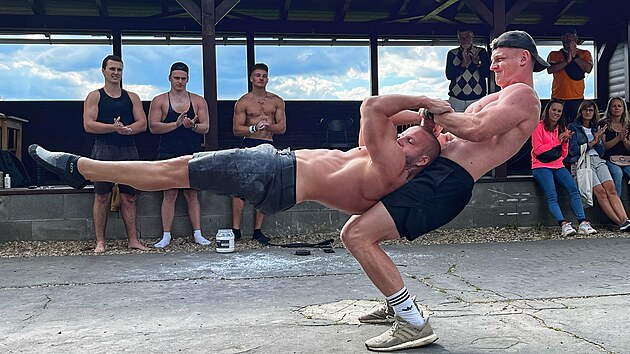 Tren�r kalisteniky Jan Zdrubeck� (vlevo) rad�, jak spr�vn� cvi�it s vlastn�m t�lem. Kalistenika podle n�j nem� nikdy konec, v�dy se daj� d�lat t잚� a t잚� v�ci.