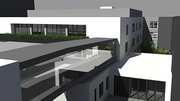 Vizualizace, jak by m�l v budoucnu vypadat nov� t��podla�n� onkologick� pavilon s oza�ovnami.