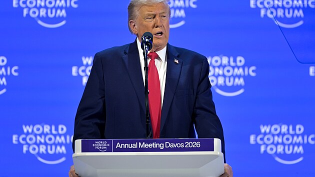 Americk� prezident Trump k�r� zem� Evropy na 56. setk�n� Sv�tov�ho ekonomick�ho f�ra v Davosu (21. ledna 2026)