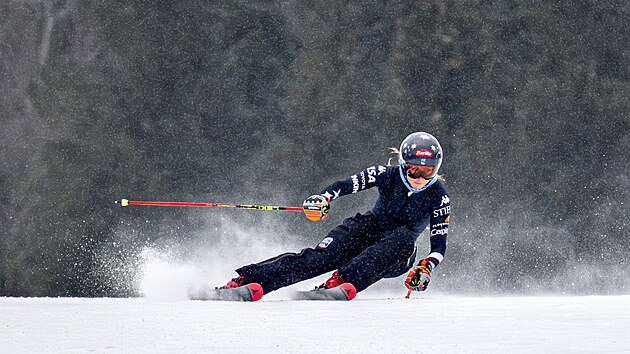 Americk� z�vodnice Mikaela Shiffrinov� ve �pindlerov� Ml�n� p�i tr�ninku p�ed z�vody Sv�tov�ho poh�ru ve slalomu �en (23. ledna 2026)