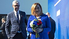 Volební sn�m hnutí ANO na pra�ském Chodov�, na snímku Karel Havlí�ek a Alena...