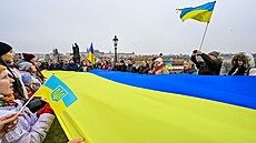 Akce �et�z jednoty ke Dni jednoty Ukrajiny, Karl�v most, Praha. (24. ledna 2026)