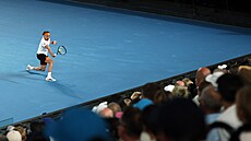 Alexander Zverev hraje bekhend ve �tvrtfinále Australian Open.