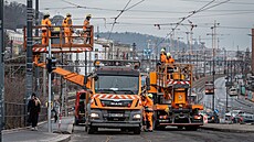 Napojování Dvoreckého mostu na tramvajovou sí�. (27. ledna 2026)