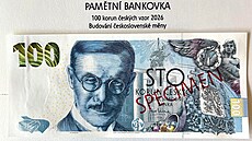 Pam�tní bankovka 100 korun �eských vzor 2026 - Budování �eskoslovenské m�ny.