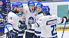 Kladenský Miroslav Forman (uprost�ed) slaví se spoluhrá�i trefu proti �eských...