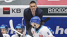 Kladenský trenér Tomá� Plekanec se zamý�lí b�hem duelu s �eskými Bud�jovicemi.