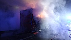 Po�ár kamionu na dálnici D1 p�ed Brnem sm�r Ostrava, 185. km. (27. ledna 2026)