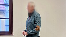 Ob�alovaný senior v jednací síni Okresního soudu v D��ín�. Kv�li citlivosti...