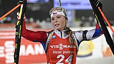 Ilona Plechá�ová v cíli závodu s hromadným stratem v Novém M�st� na Morav�