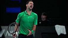 Srbský tenista Novak Djokovi� se roz�iluje ve t�etím kole Australian Open.