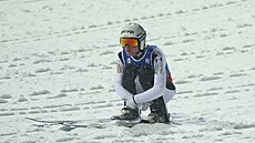 Slovinec Domen Prevc b�hem týmové sout�e.